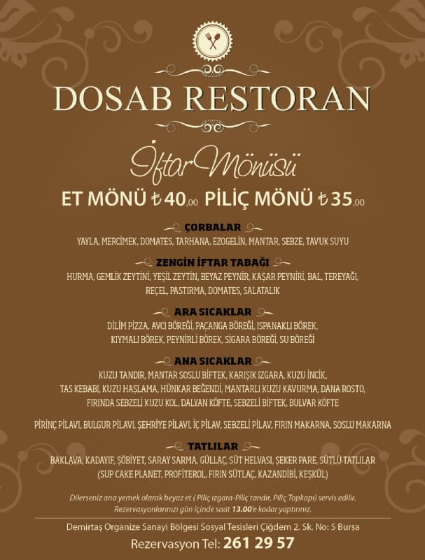 DOSAB Restoran, zengin iftar mönüleri ile konuklarını ağırlıyor.